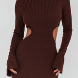 Shianne Long Sleeve Knit Maxi Dress Chocolate