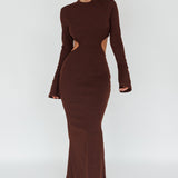 Shianne Long Sleeve Knit Maxi Dress Chocolate