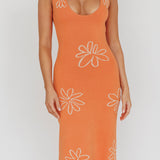 Sunland Knit Maxi Dress Flower Tangerine