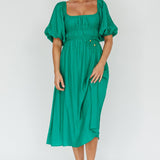 Lille Puff Sleeve Midi Dress Green
