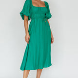 Lille Puff Sleeve Midi Dress Green