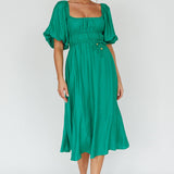 Lille Puff Sleeve Midi Dress Green