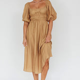 Lille Puff Sleeve Midi Dress Latte