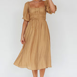 Lille Puff Sleeve Midi Dress Latte