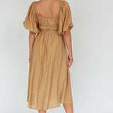 Lille Puff Sleeve Midi Dress Latte