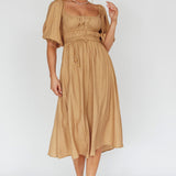 Lille Puff Sleeve Midi Dress Latte