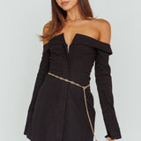 Tamra Long Sleeve Off-Shoulder Zip Dress Black