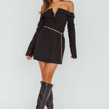 Tamra Long Sleeve Off-Shoulder Zip Dress Black