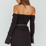 Tamra Long Sleeve Off-Shoulder Zip Dress Black
