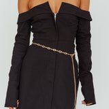 Tamra Long Sleeve Off-Shoulder Zip Dress Black
