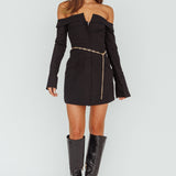 Tamra Long Sleeve Off-Shoulder Zip Dress Black