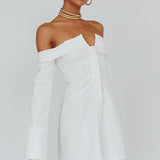 Tamra Long Sleeve Off-Shoulder Zip Dress White