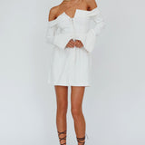 Tamra Long Sleeve Off-Shoulder Zip Dress White