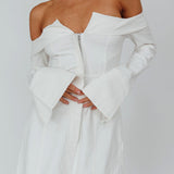 Tamra Long Sleeve Off-Shoulder Zip Dress White