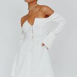 Tamra Long Sleeve Off-Shoulder Zip Dress White