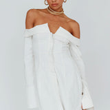 Tamra Long Sleeve Off-Shoulder Zip Dress White