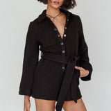 Cy Long Sleeve Knit Romper Black