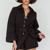 Cy Long Sleeve Knit Romper Black
