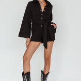 Cy Long Sleeve Knit Romper Black