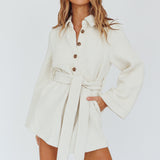 Cy Long Sleeve Knit Romper Cream
