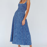 Northern Sky Fringe Trim Midi Dress Dark Blue