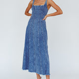 Northern Sky Fringe Trim Midi Dress Dark Blue