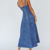 Northern Sky Fringe Trim Midi Dress Dark Blue