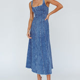 Northern Sky Fringe Trim Midi Dress Dark Blue