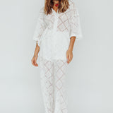 Abraya Lace Overlay Pants White