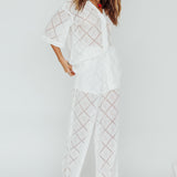 Abraya Lace Button-Up Shirt White