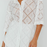 Abraya Lace Button-Up Shirt White