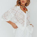 Abraya Lace Button-Up Shirt White