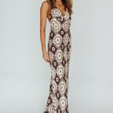 Lavara Halterneck Midi Dress Floral Chocolate