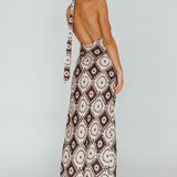 Lavara Halterneck Midi Dress Floral Chocolate