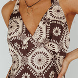 Lavara Halterneck Midi Dress Floral Chocolate