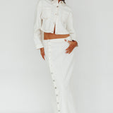 Angelica Side Button-Up Midi Skirt White