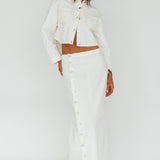 Angelica Side Button-Up Midi Skirt White
