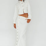 Angelica Side Button-Up Midi Skirt White