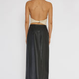 Angelica Button-Up Faux Leather Midi Skirt Black