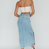 Angelica Side Button-Up Midi Skirt Denim