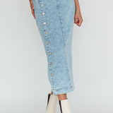 Angelica Side Button-Up Midi Skirt Denim