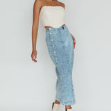 Angelica Side Button-Up Midi Skirt Denim