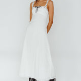 Sunbeam Eyelet Embroidery Bow Midi Dress White