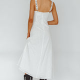 Sunbeam Eyelet Embroidery Bow Midi Dress White