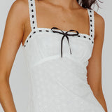 Sunbeam Eyelet Embroidery Bow Midi Dress White