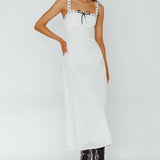 Sunbeam Eyelet Embroidery Bow Midi Dress White