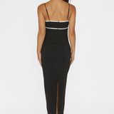 Justyna Contrast Piping Trim Midi Dress Black