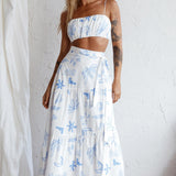 Bondi Waist Tie Maxi Skirt Printed White