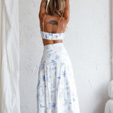Bondi Waist Tie Maxi Skirt Printed White