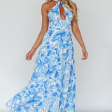 Bondi Keyhole Bust Maxi Dress Floral Blue